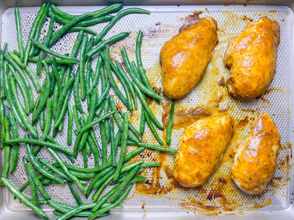 This Sheet Pan Honey Mustard Chicken is a simple, flavorful meal that’s perfect for busy weeknights or effortless entertaining. Juicy chicken breasts or thighs are coated in a sweet and tangy honey mustard glaze that caramelizes beautifully as it roasts. Paired with vibrant, roasted veggies that soak up all the delicious flavors, this one-pan wonder delivers a complete meal with minimal cleanup. Every bite is tender, savory, and packed with the perfect balance of sweetness and zing—comfort food made easy!