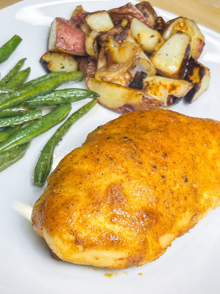 This Sheet Pan Honey Mustard Chicken is a simple, flavorful meal that’s perfect for busy weeknights or effortless entertaining. Juicy chicken breasts or thighs are coated in a sweet and tangy honey mustard glaze that caramelizes beautifully as it roasts. Paired with vibrant, roasted veggies that soak up all the delicious flavors, this one-pan wonder delivers a complete meal with minimal cleanup. Every bite is tender, savory, and packed with the perfect balance of sweetness and zing—comfort food made easy!