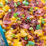 Chicken bacon ranch casserole is loaded with chicken breast, scallions, potatoes, cheddar cheese, and ranch seasoning and is made in one baking dish, making it the perfect weeknight family friendly dinner recipe.