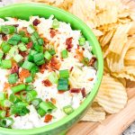 Loaded chip dip is an easy and quick dip recipe made with sour cream, cream cheese, crispy bacon, cheddar cheese, ranch seasoning and green onion that’s perfect for a party, tailgate, or any night of the week and is ready in less than 20 minutes.