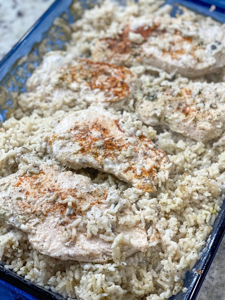 an easy, family friendly weeknight casserole of creamy rice and juicy chicken. This will be your new go-to dinner!