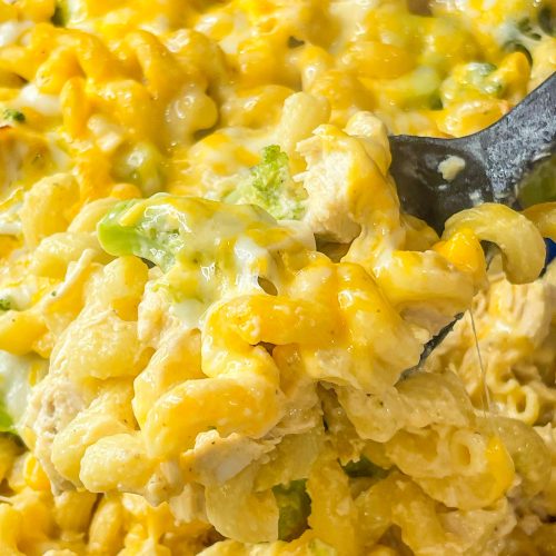 this cheesy chicken broccoli casserole is a hearty meal perfect for a busy weeknight