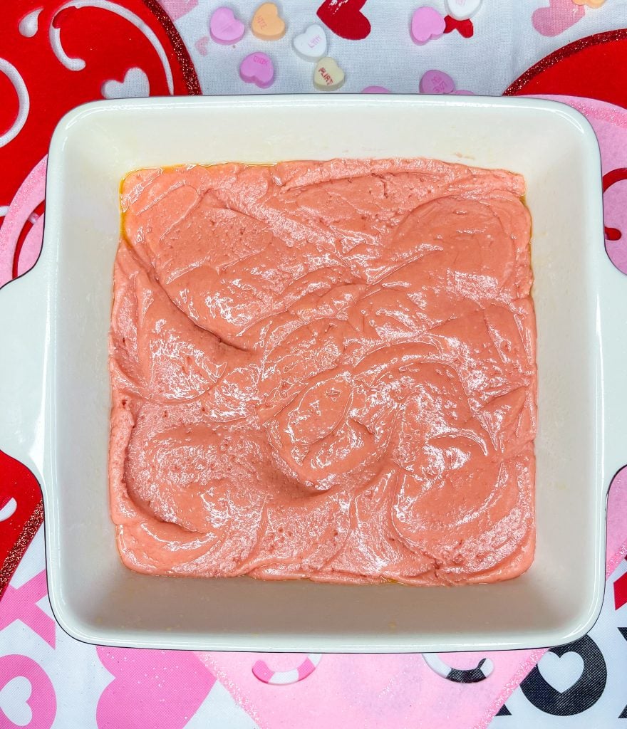 easy and delicious three ingredient strawberry cake mix strawberry brownies, perfect for Valentine's Day!