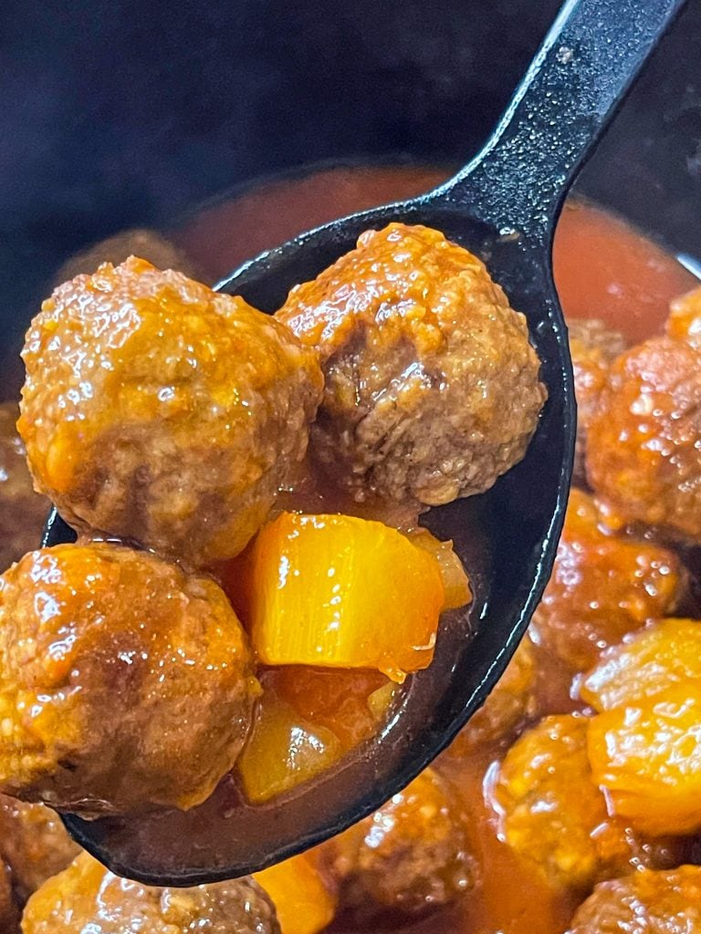 Slow cooker sweet and sour meatballs are made easily in the crock pot using just 5 simple ingredients. Perfect for an appetizer, dinner, or get-together. This is a dump and go recipe using frozen meatballs.