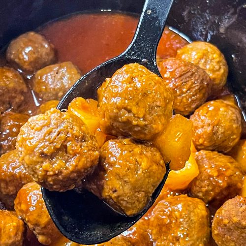 Slow cooker sweet and sour meatballs are made easily in the crock pot using just 5 simple ingredients. Perfect for an appetizer, dinner, or get-together. This is a dump and go recipe using frozen meatballs.