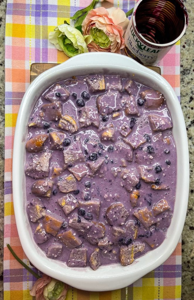 This Overnight Blueberry French Toast Casserole is perfect for any holiday morning, brunch or a lazy weekend. Throw everything in to a casserole dish the night before and let all the yumminess soak in to the brioche bread before popping it into the oven for the easiest breakfast ever!