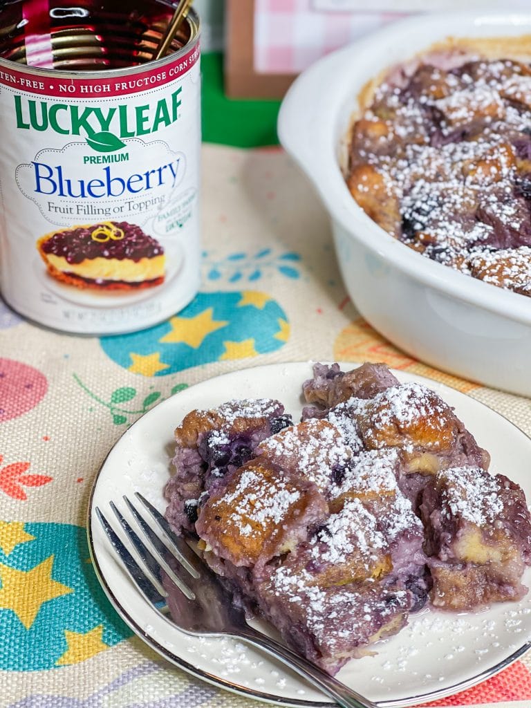 This Overnight Blueberry French Toast Casserole is perfect for any holiday morning, brunch or a lazy weekend. Throw everything in to a casserole dish the night before and let all the yumminess soak in to the brioche bread before popping it into the oven for the easiest breakfast ever!