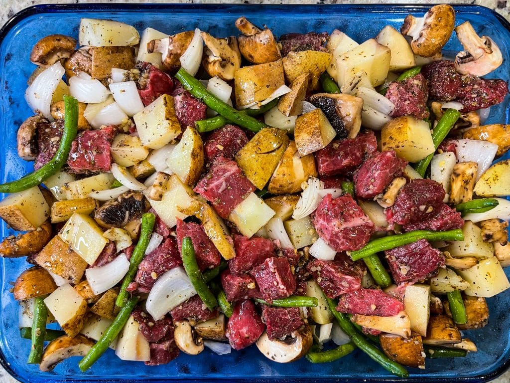 These Oven Baked steak Bites are quick and easy but also juicy and delicious. It's a great way to stretch steak and the perfect weeknight meal.