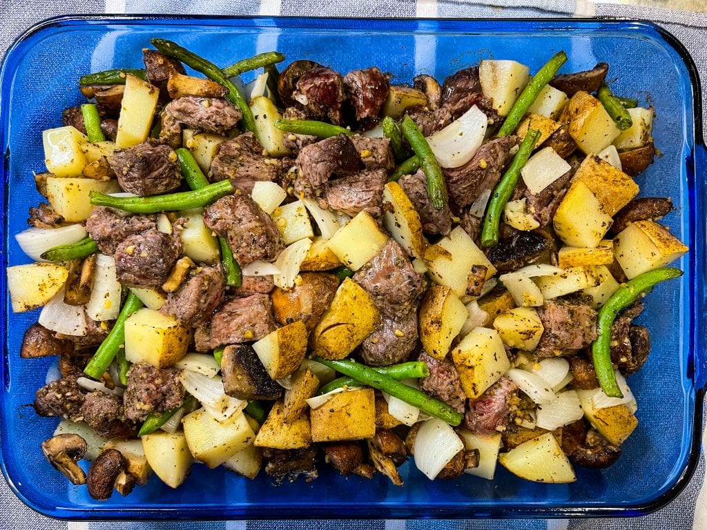 These Oven Baked steak Bites are quick and easy but also juicy and delicious. It's a great way to stretch steak and the perfect weeknight meal.