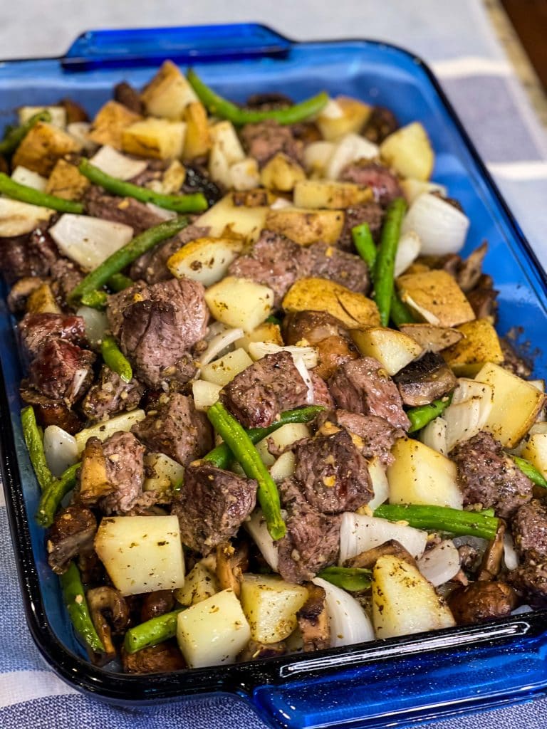 These Oven Baked steak Bites are quick and easy but also juicy and delicious. It's a great way to stretch steak and the perfect weeknight meal.