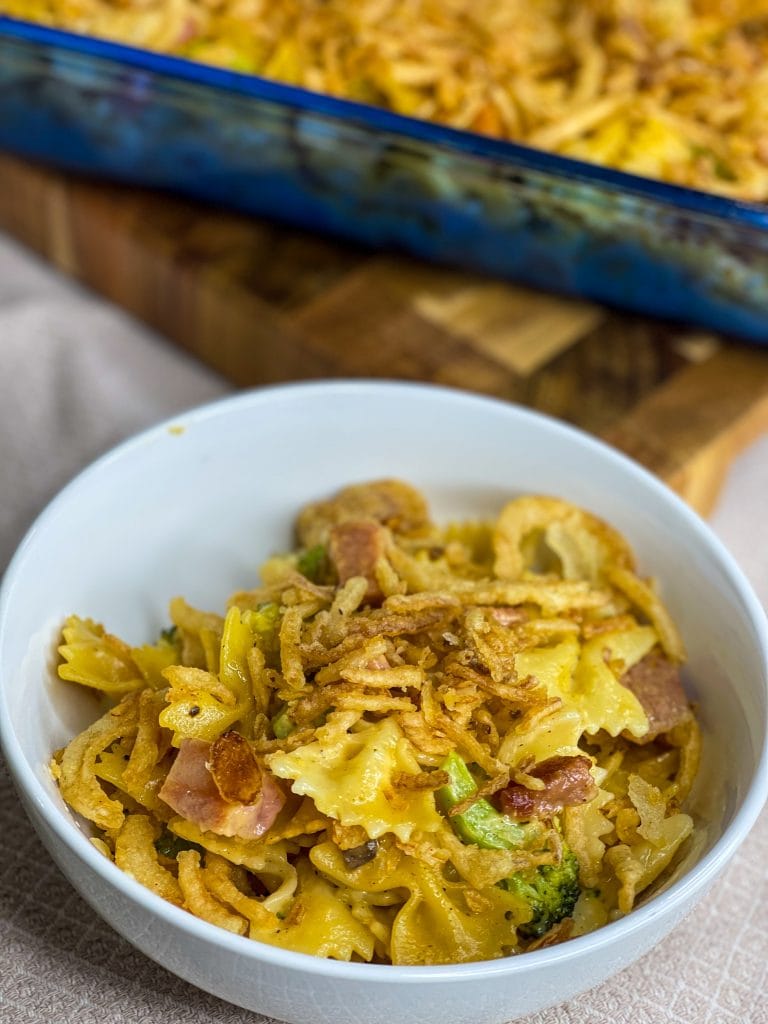 If you ever find yourself with leftover ham, maybe from a holiday dinner, this Leftover Cheesy Ham Casserole is the perfect recipe to use it up! StephRealLife.com