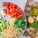 This Orzo Salad is light and refreshing, but healthy and still delicious. It's full of protein from the chickpeas and feta cheese, crunch from cucumbers, has healthy fat and is super flavorful from the dressing.