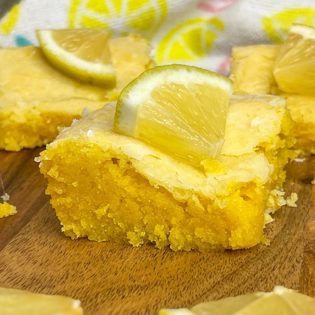 These lemon flavored dessert bar, or Lemonies, are chewy and soft and the perfect dessert for lemon lovers.