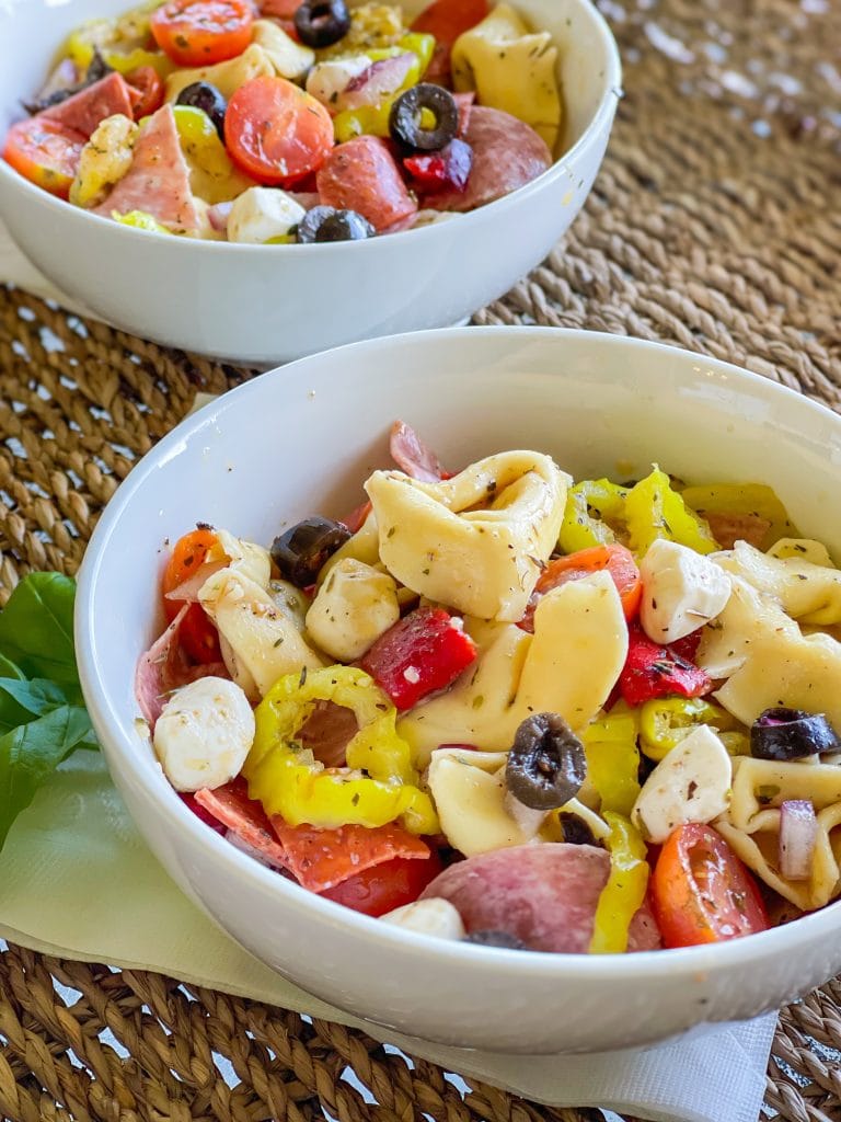 Love Italian subs? You will absolutely LOVE this Italian Sub Pasta Salad made with Italian meats, mozzarella cheese, tortellini, and veggies in an Italian vinaigrette. This pasta salad will make you the star of any get-together.