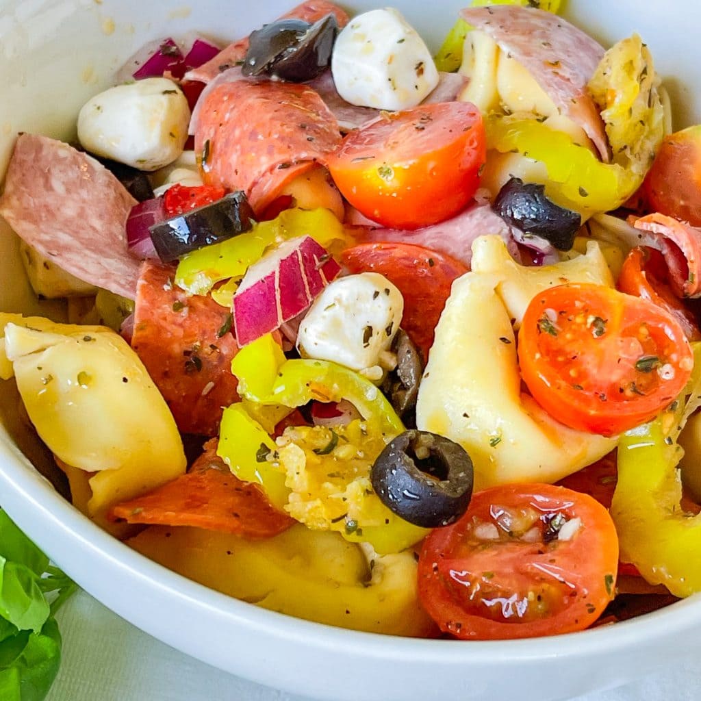 Love Italian subs? You will absolutely LOVE this Italian Sub Pasta Salad made with Italian meats, mozzarella cheese, tortellini, and veggies in an Italian vinaigrette. This pasta salad will make you the star of any get-together. 