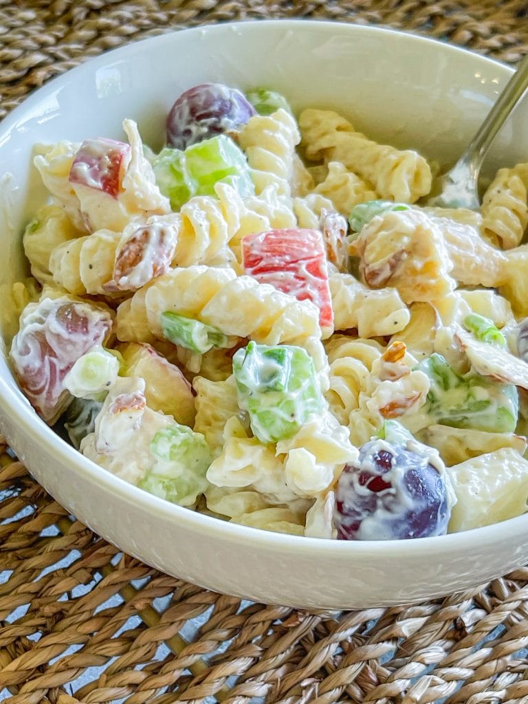 If you love the classic Waldorf Salad, you'll love this Waldorf Pasta Salad version made with chicken in a tangy and creamy dressing, perfect for brunch, lunch or a potluck.