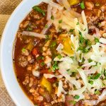 This Slow Cooker Stuffed Pepper Soup is a deconstructed stuffed pepper, hearty yet light, and easy to prepare with simple pantry ingredients, perfect for a comforting dinner or make ahead lunch.