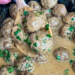 Our family loves Swedish Meatballs. The meatballs are so juicy and the sauce is velvety smooth; really what's not to love! Making Swedish meatballs in the crock pot is so easy. It's a dump and go type of recipe with frozen meatballs, for a short cut, and simple ingredients, like cream of mushroom soup, French onion soup, beef broth, and sour cream.