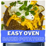 These super Easy Baked Potatoes are minimal effort, a few ingredients and result in a crispy skin, tender inside oven, flavorful baked potato. The perfect accompaniment to any dish or enjoy these as the star of mealtime.