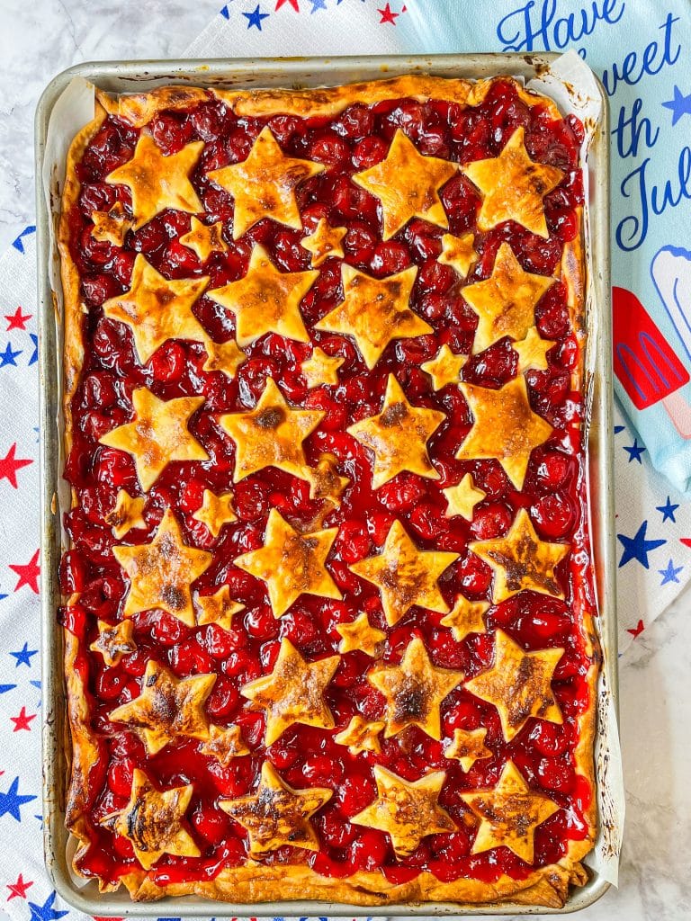 Cherry Slab Pie is the perfect summer dessert to feed a crowd and with only 3 ingredients, it's so easy!