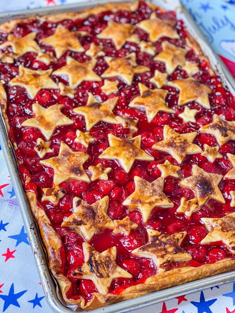 Cherry Slab Pie is the perfect summer dessert to feed a crowd and with only 3 ingredients, it's so easy!