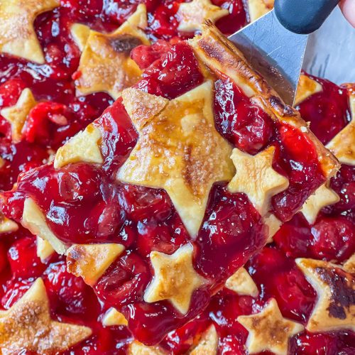 Cherry Slab Pie is the perfect summer dessert to feed a crowd and with only 3 ingredients, it's so easy!