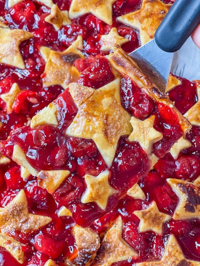 Cherry Slab Pie is the perfect summer dessert to feed a crowd and with only 3 ingredients, it's so easy!