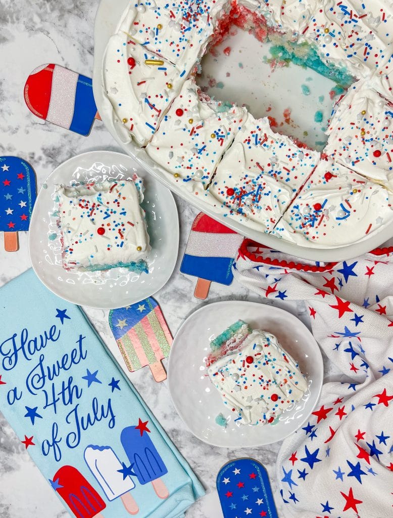 This Patriotic Jello Poke Cake is so easy to make and perfect for the 4th of July!