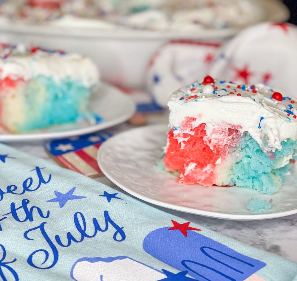 This Patriotic Jello Poke Cake is so easy to make and perfect for the 4th of July!