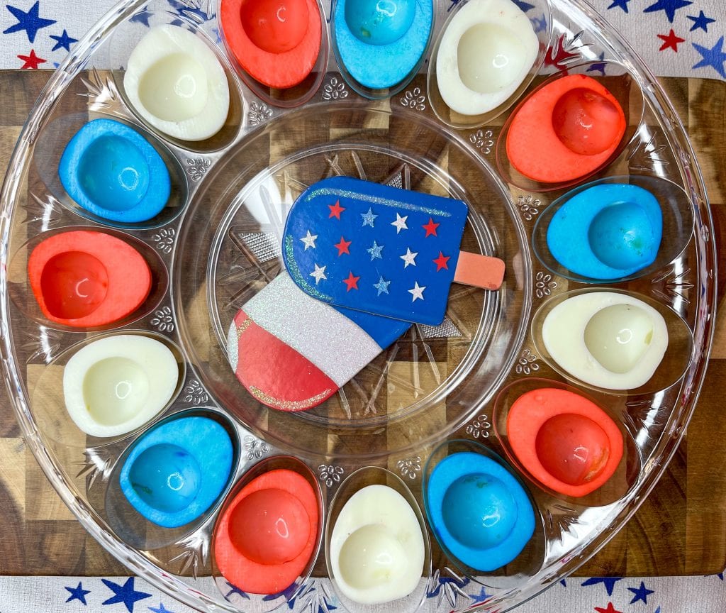 If you are making deviled eggs for your 4th of July party, make Red, White, and Blue Deviled Eggs!