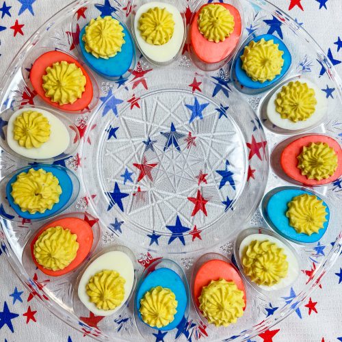 If you are making deviled eggs for your 4th of July party, make Red, White, and Blue Deviled Eggs!