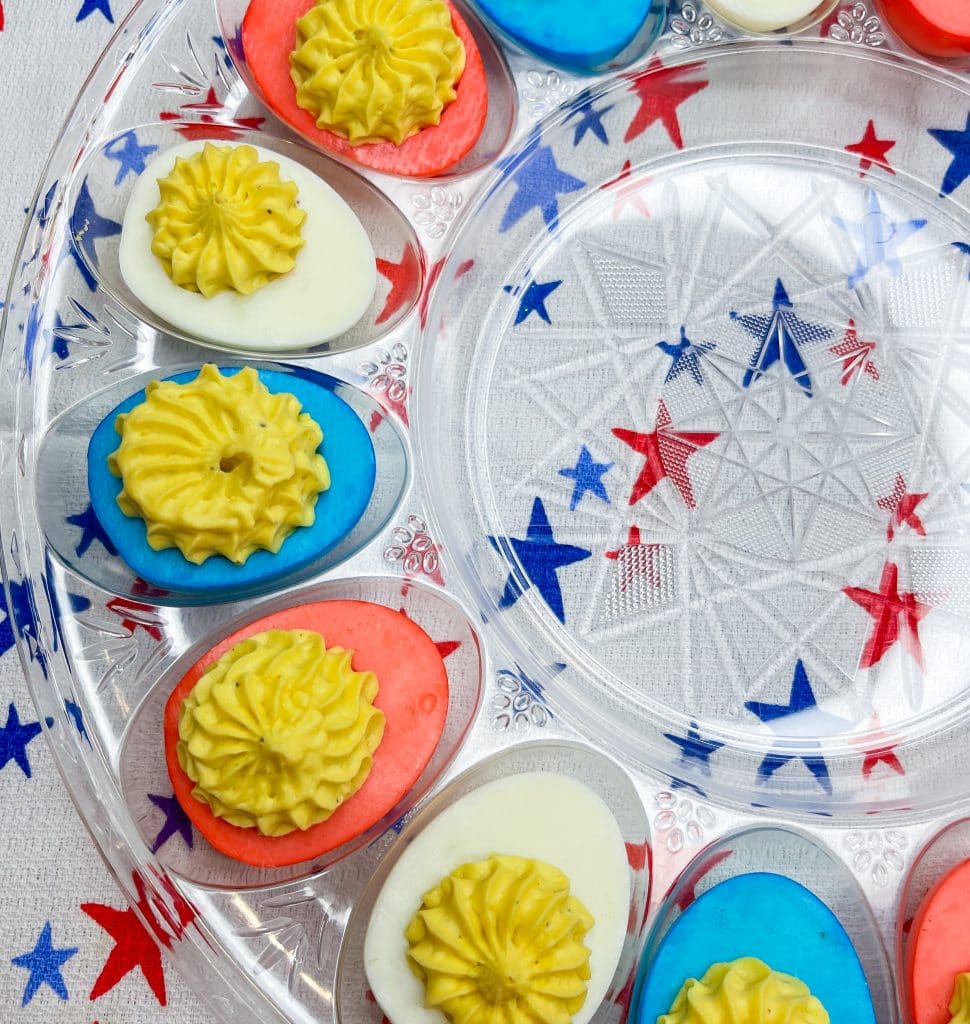 If you are making deviled eggs for your 4th of July party, make Red, White, and Blue Deviled Eggs!