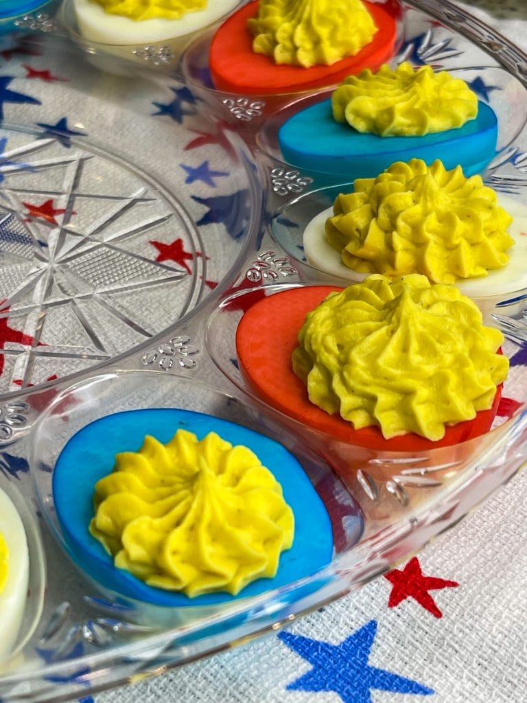 If you are making deviled eggs for your 4th of July party, make Red, White, and Blue Deviled Eggs!