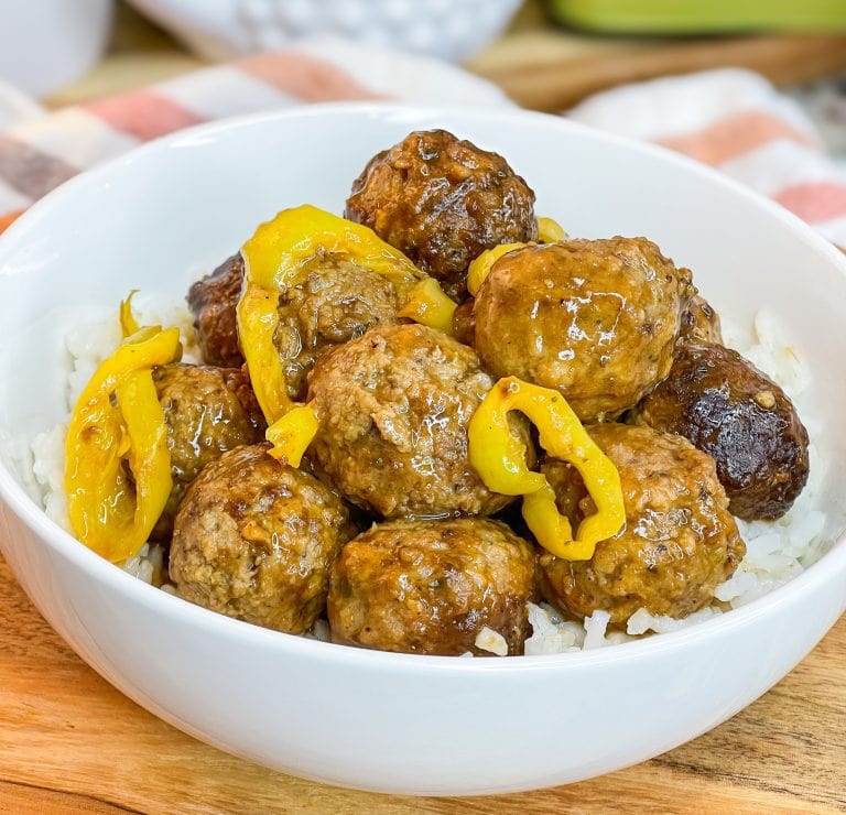 If you love the original Mississippi Pot Roast with ranch seasoning, au jus, and pepperoncini's, you will love this super simple meatball version using frozen meatballs for an easy weeknight shortcut.