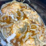 If you love French onion soup, you will love Crock Pot French Onion Chicken. Juicy chicken breast smothered in sweet vidalia onions and broth, covered in melty Swiss cheese. It's a dump-and-go dinner perfect for any night!