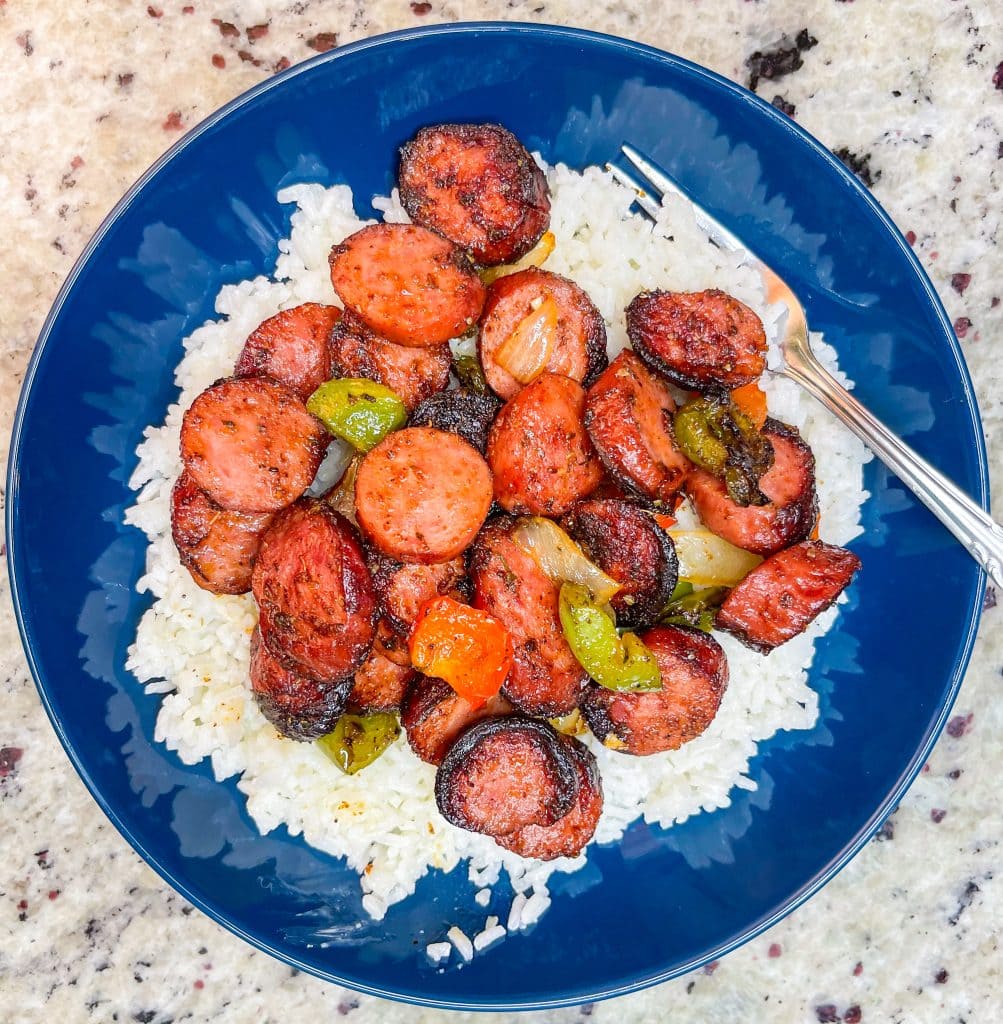 Air Fryer Kielbasa and Peppers is a delicious dinner cooked easily in your air fryer in just 15 minutes making it the perfect busy weeknight dinner.