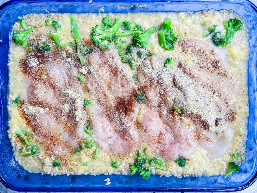 This one dish Cheddar Broccoli Casserole is a full meal in a pan with cheesy, creamy rice, broccoli florets, and juicy chicken. A weeknight staple.