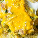 This one dish Cheddar Broccoli Casserole is a full meal in a pan with cheesy, creamy rice, broccoli florets, and juicy chicken. A weeknight staple.