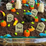 This Halloween Graveyard Chocolate Poke Cake is the perfect addition to any Halloween party! If you are not a chocolate lover- this recipe is NOT for you, I'm afraid. It's loaded with decadent chocolate deliciousness! It's a devil's food base (for Halloween, of course), then it's studded with gooey chocolate fudge, with a layer of homemade chocolate whipped cream and topped of with crushed Oreos.