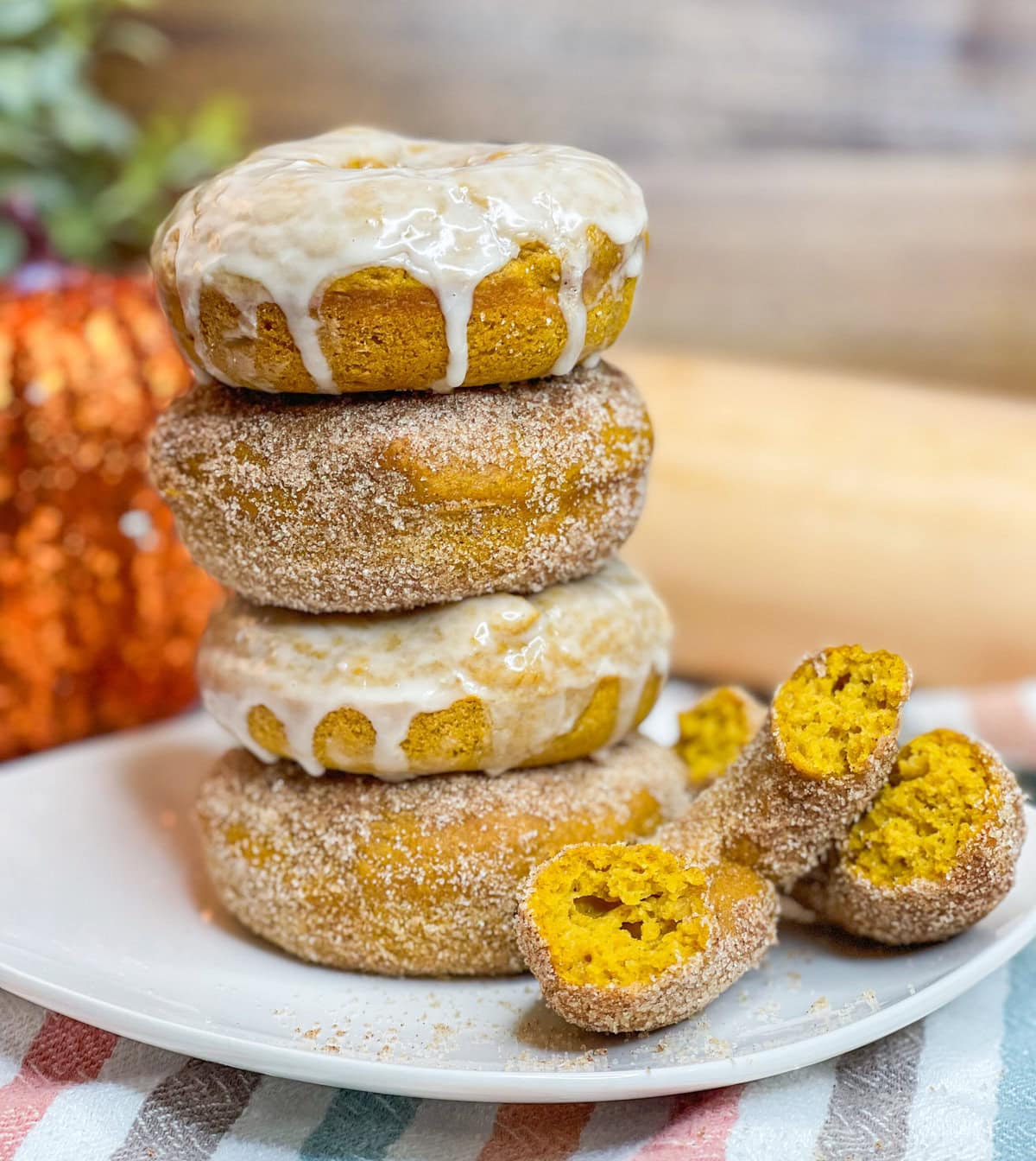 THE treat of the fall season, Baked Pumpkin Spice Donuts are a must have when the weather starts to turn! This recipe shows you two ways to top these warmly spiced donuts- with cinnamon and sugar and with a sweet glaze. Which topping will be your favorite?