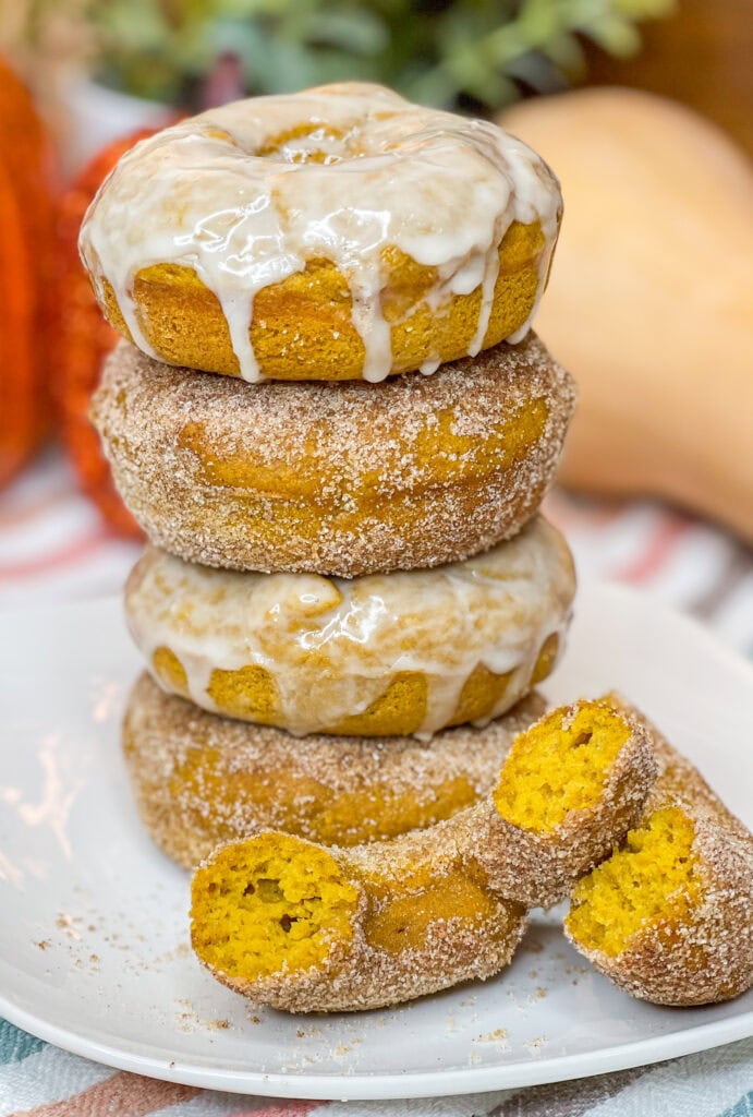 THE treat of the fall season, Baked Pumpkin Spice Donuts are a must have when the weather starts to turn! This recipe shows you two ways to top these warmly spiced donuts- with cinnamon and sugar and with a sweet glaze. Which topping will be your favorite?