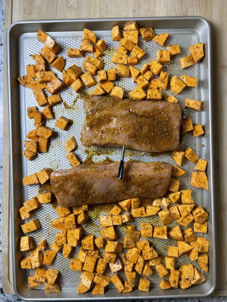 Busy weeknights call for effortless meals that don’t skimp on flavor, and this Sheet Pan Maple Mustard Pork Tenderloin is just the ticket. Juicy pork tenderloin is paired with tender, caramelized sweet potatoes and a tangy-sweet maple mustard glaze for a perfectly balanced dish. Everything roasts together on one pan, allowing the flavors to meld beautifully while keeping cleanup a breeze. Add an easy microwavable veggie or side salad and dinner is done!