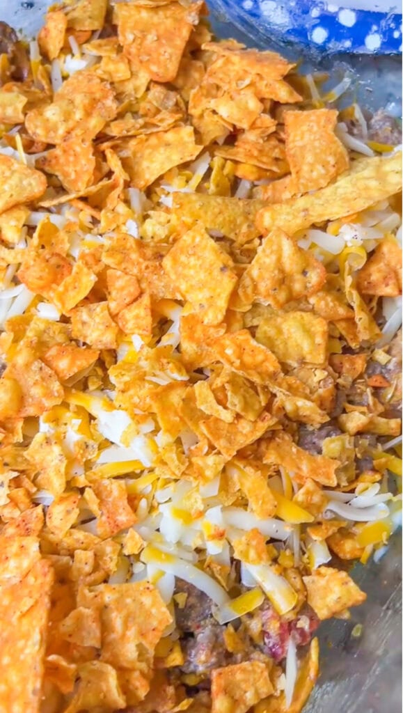 Doritos Taco Casserole is a fun, flavor-packed dish that’s perfect for family dinners or gatherings. This casserole layers seasoned ground beef, creamy taco-inspired fillings, cheese and crunchy Doritos; a guaranteed family hit!